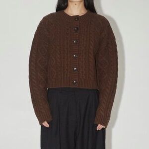 Uncle studios brown cable knit wool cardigan